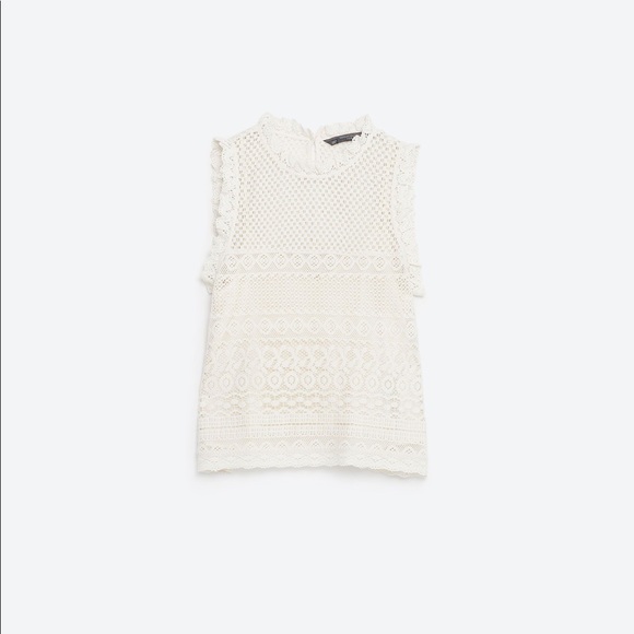 NWT Zara Ivory Contrast Crochet Top with Cami - Picture 5 of 7